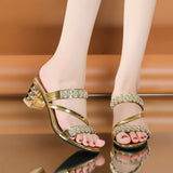 Glamorous Womens Rhinestone High Heels - Elegant Open-Toe Slip-On Sandals for Evening Events