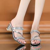 Glamorous Womens Rhinestone High Heels - Elegant Open-Toe Slip-On Sandals for Evening Events