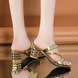 Glamorous Womens Rhinestone High Heels - Elegant Open-Toe Slip-On Sandals for Evening Events