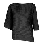 Miyake spring summer one-word collar irregular top women's design sense niche loose seven-quarter sleeve t-shirt women