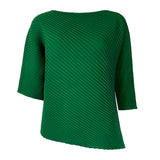 Miyake spring summer one-word collar irregular top women's design sense niche loose seven-quarter sleeve t-shirt women