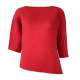 Miyake spring summer one-word collar irregular top women's design sense niche loose seven-quarter sleeve t-shirt women