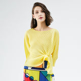 Miyake spring summer one-word collar irregular top women's design sense niche loose seven-quarter sleeve t-shirt women