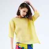 Miyake spring summer one-word collar irregular top women's design sense niche loose seven-quarter sleeve t-shirt women