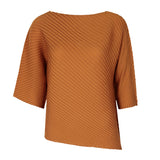Miyake spring summer one-word collar irregular top women's design sense niche loose seven-quarter sleeve t-shirt women
