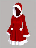 Chic Red Santa-Inspired Hooded Dress for Women - Slimming Fit with Flared Hem, Perfect for Christmas Parties & Holiday Celebrations