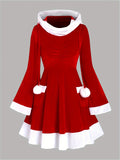 Chic Red Santa-Inspired Hooded Dress for Women - Slimming Fit with Flared Hem, Perfect for Christmas Parties & Holiday Celebrations