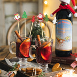 100-Pack Christmas Cocktail Sticks with Festive Snowflake, Snowman, Reindeer, and Tree Designs - Bamboo Picks for Holiday Drinks, Appetizers, and Party Decorations