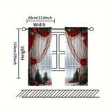 2pcs Set Luxury European Christmas Curtains with Green Plant Design - Semi Transparent, Easy Hang Rod Pocket Drapes for Living Room, Bedroom, Office - Perfect for Holiday Home Decor