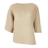 Miyake spring summer one-word collar irregular top women's design sense niche loose seven-quarter sleeve t-shirt women