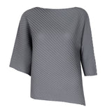Miyake spring summer one-word collar irregular top women's design sense niche loose seven-quarter sleeve t-shirt women