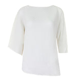 Miyake spring summer one-word collar irregular top women's design sense niche loose seven-quarter sleeve t-shirt women