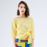 Miyake spring summer one-word collar irregular top women's design sense niche loose seven-quarter sleeve t-shirt women