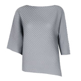 Miyake spring summer one-word collar irregular top women's design sense niche loose seven-quarter sleeve t-shirt women