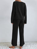 woloong V-Neck Long Sleeves Loose Solid Color Shirt Top + Pants Bottom Pajama Sets