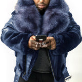 2025 wish  men's PU leather jacket fur integrated belt thick jacket large fur collar 6514
