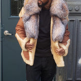 Wish  Thickened PU Leather Jacket Lamb Fur Integrated Short Coat Big Fox Fur Collar Men's Jacket