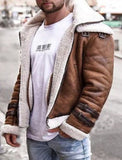 exclusive for wish  men's imitation leather fleece fur integrated short coat double collar men's jacket