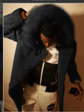 Black Spot Men's Faux Leather Fleece Coat Hooded Big Fur Collar Men's Jacket