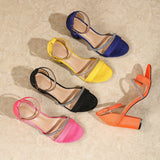 Women's Strappy Ankle Buckle Summer Shoes, Rhinestone Stylish Chunky Heels, Elegant Dress Shoes