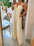 woloong Split-side Pockets Wide Leg Sleeveless Jumpsuits