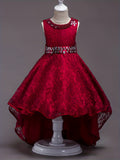 Elegant Princess High-Low Dress for Girls - Beaded Tulle and Lace - Perfect for Weddings, Performances, and Parties