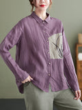 woloong Vintage Long Sleeves Loose Embroidered Lapel Collar Blouses&Shirts Tops