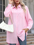 woloong Split-Joint Loose Long Sleeves Lapel Blouses