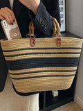 woloong Striped Split-Joint Contrast Color Handbags