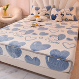 1pc Thickened Velvet Fitted Sheet For All Season, Soft Comfortable Autumn And Winter Bedding Love Cute Rabbit Print Mattress Protector, For Bedroom, Guest Room, With Deep Pocket, Fitted Bed Sheet Only