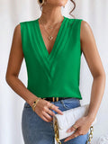 woloong Solid Color Layered Sleeveless Loose V-Neck Vest Top