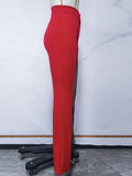 woloong Zipper Split-Joint Mesh Asymmetric High Waisted Pants Flared Trousers
