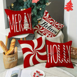 4pcs Winter Christmas Pillowcase Set - Cozy Candy Cane & Tree Designs, Perfect for Sofa & Bedroom Decor