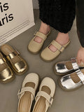 woloong Split-Joint Shallow Cut Round-Toe Belt Buckle Slippers&Mules Platform Shoes