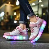 Roller Skateboard Shoes for Girls - Trendy, Cool, Low-Top Design with LED Light, Anti-Slip Wheels for Indoor and Outdoor Use, All Seasons, Slip-Resistant and Fun