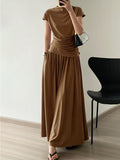 woloong High Waisted Loose Solid Color Long Skirts Skirts Bottoms