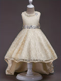 Elegant Princess High-Low Dress for Girls - Beaded Tulle and Lace - Perfect for Weddings, Performances, and Parties