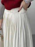 woloong Solid Color Pleated Elasticity Loose High Waisted Skirts