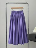 woloong Solid Color Pleated Elasticity Loose High Waisted Skirts