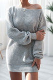 woloong Long-sleeved One-piece collar Loose Knit Sweater Dress