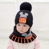 2pcs Children's Hat + Scarf Set Thickened Warm Knitted Hat Set