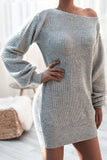 woloong Long-sleeved One-piece collar Loose Knit Sweater Dress