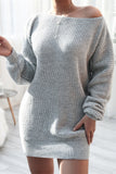 woloong Long-sleeved One-piece collar Loose Knit Sweater Dress