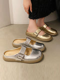 woloong Split-Joint Shallow Cut Round-Toe Belt Buckle Slippers&Mules Platform Shoes
