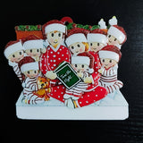 Christmas Family Pajama Theme Resin Ornament - Festive Holiday Mantle Decoration Pendant with Hanging Loop, Charming Polka Dot PJs Design with Book and Teddy Bear Accents, Non-Electric Seasonal Tree Finial