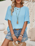 woloong Tied Backless Loose High-Low Round-Neck T-Shirts Tops