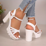 Ultrahigh Heel Womens Platform Sandals - Fashionable Open Toe Ankle Strap Lace Up Shoes with Faux Leather Upper, PU Sole, and Sexy Style for Summer Outdoor Wear - All-Season, Solid Color, No Printing