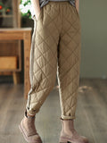 woloong Casual Loose Quilted Solid Color Padded Harem Pants