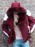 2025 Upgrade and thicken wish  men's coat imitation leather fleece hit white fur integrated short hooded jacket