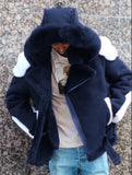 2025 Upgrade and thicken wish  men's coat imitation leather fleece hit white fur integrated short hooded jacket
